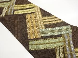 斜め短冊に花唐草模様織出し袋帯